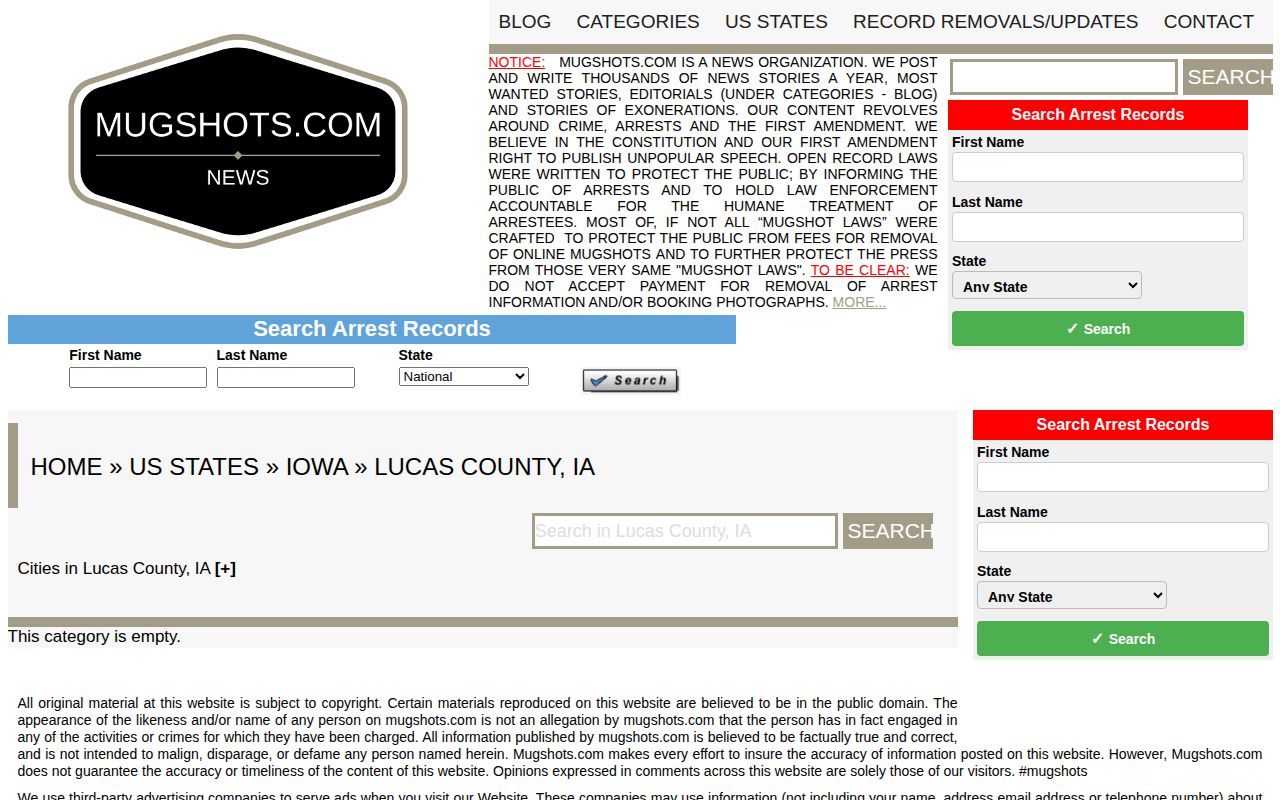 Unofficial Lucas County mugshot category with no records shown